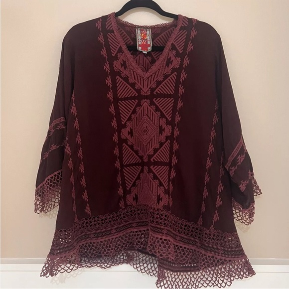 Johnny Was Renee Lace Blouse Top Small Color Black Plum V Neck Embroidered - Picture 3 of 13